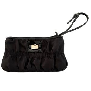 LIZ CLAIBORNE Women’s Wristlet Black w/Gold-Toned Hardware On Patent Lea…